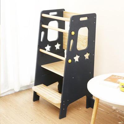 Verstellbarer Montessori Lernturm aus Massivholz für Kleinkinder – Sicherer Tritthocker mit Anti-Kipp-Basis und Wasserabweisender Oberfläche 0