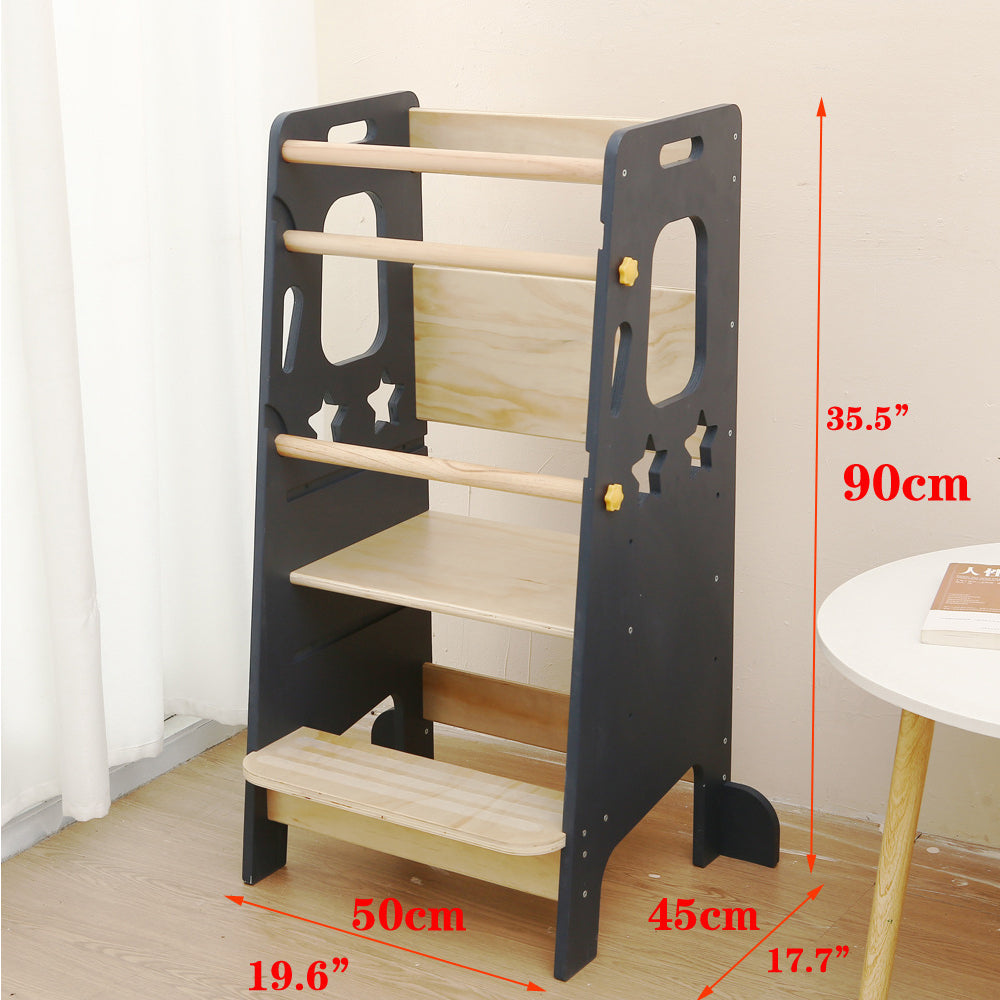 Verstellbarer Montessori Lernturm aus Massivholz für Kleinkinder – Sicherer Tritthocker mit Anti-Kipp-Basis und Wasserabweisender Oberfläche 1