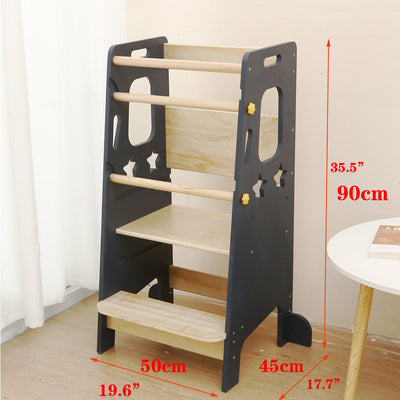 Verstellbarer Montessori Lernturm aus Massivholz für Kleinkinder – Sicherer Tritthocker mit Anti-Kipp-Basis und Wasserabweisender Oberfläche 1