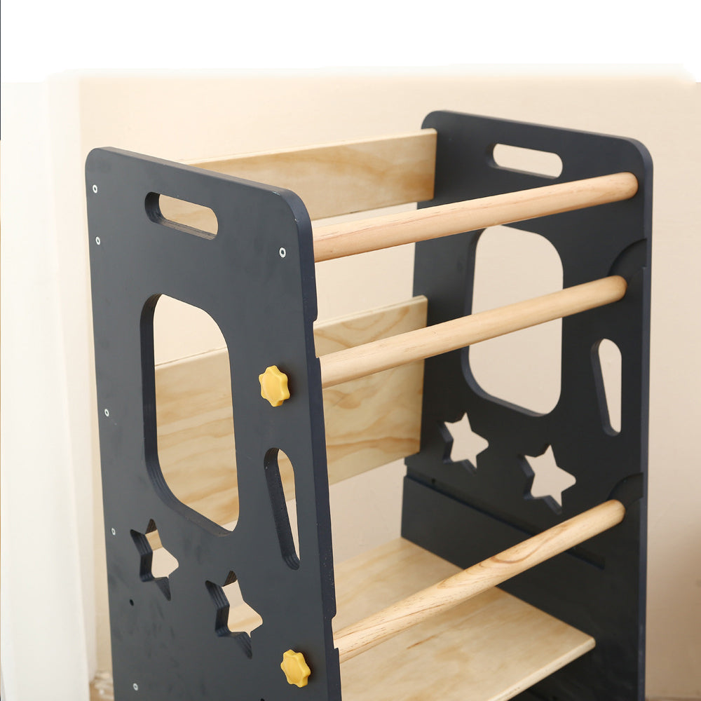 Verstellbarer Montessori Lernturm aus Massivholz für Kleinkinder – Sicherer Tritthocker mit Anti-Kipp-Basis und Wasserabweisender Oberfläche 2