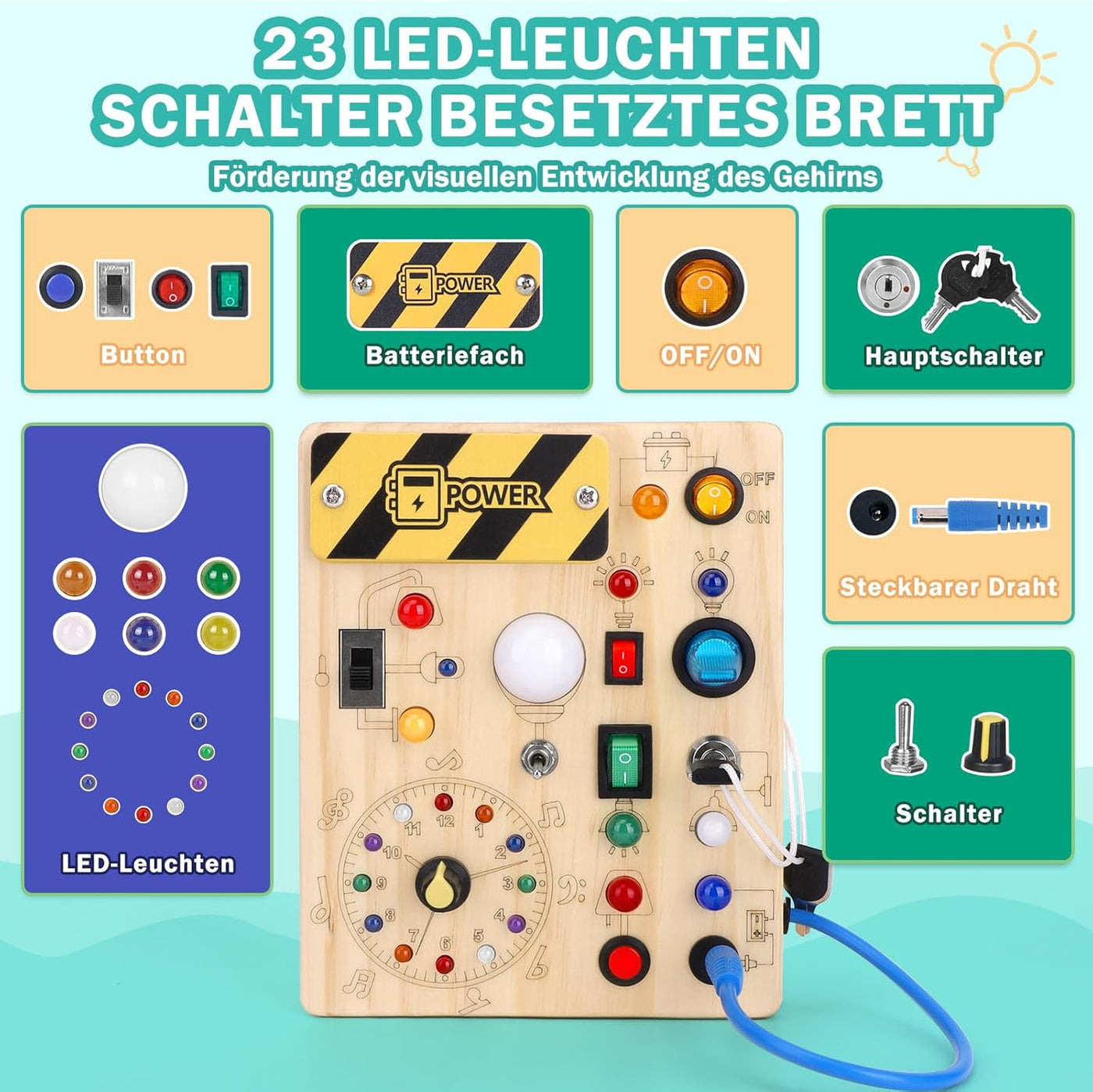 Aktives Lernspielzeug Holz mit LED – Montessori Lernspielzeug für Kinder ab 2 Jahren
