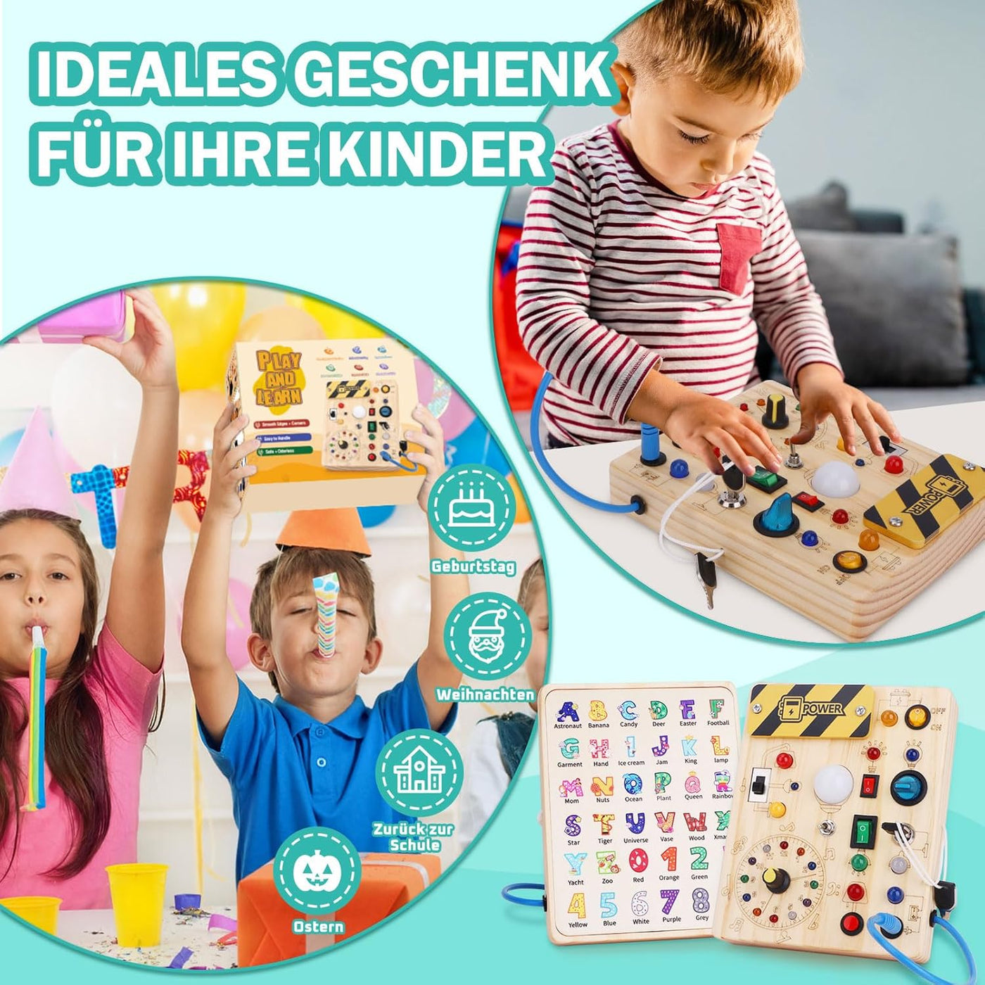Aktives Lernspielzeug Holz mit LED – Montessori Lernspielzeug für Kinder ab 2 Jahren